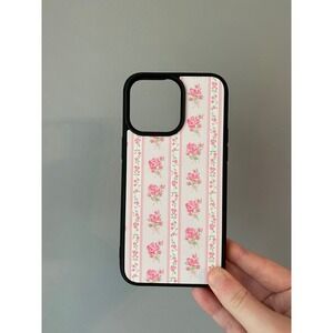 iPhone 15 Pro Max Case Womens Pink Floral Rose Striped Cottagecore Bumper Case